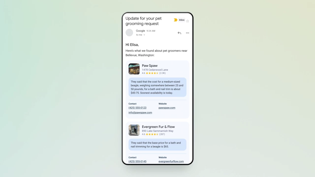 Google Search AI phone calls to businesses